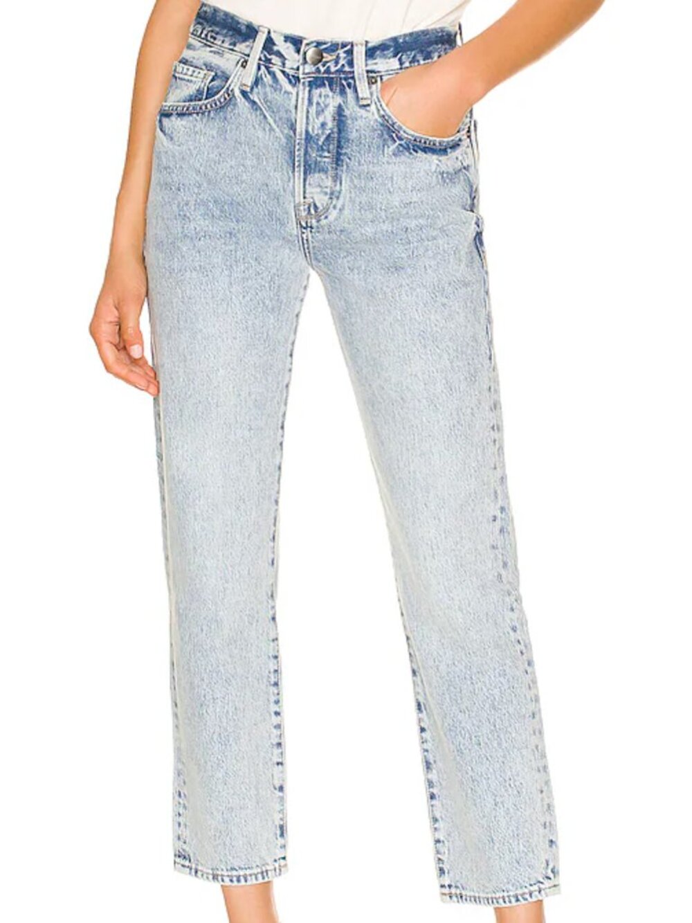 Frame Denim Women's Straight Leg Light Blue Acid Wash Jeans
